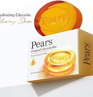 Pears Original Glycerin Soap Bar – Pure & Gentle Glow | With 98% Pure Glycerin | For Hydration & Glow | With Plant Based Cleanser for Skin & Body | Paraben-free